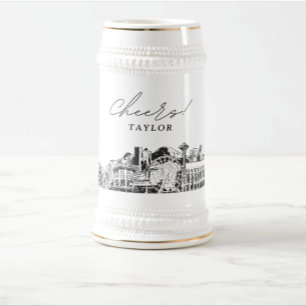 Personalised Gift Seattle Skyline Beer Stein