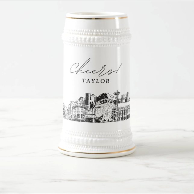 Personalised Gift Seattle Skyline Beer Stein (Seattle bridesmaids gift)