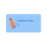 Personalised gift tag label -- rocket theme