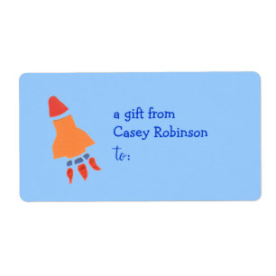 Personalised gift tag label -- rocket theme