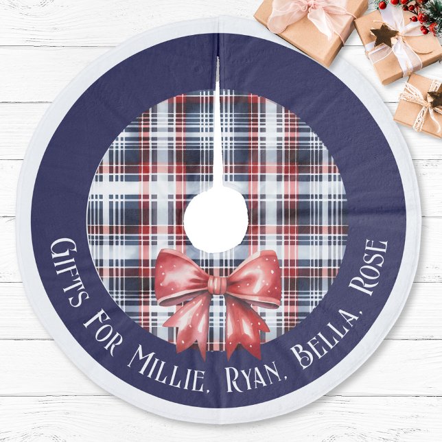 Personalised Gifts For Kids Name Navy Red Plaid Fleece Tree Skirt (Personalized Gifts For Kids Name Navy Red Plaid Tartan Fleece Tree Skirt Christmas Farmhouse family )