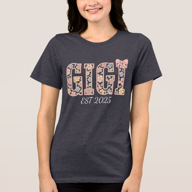Personalised Gigi Est 2025 Floral Gigi Tri-Blend Shirt (Front)