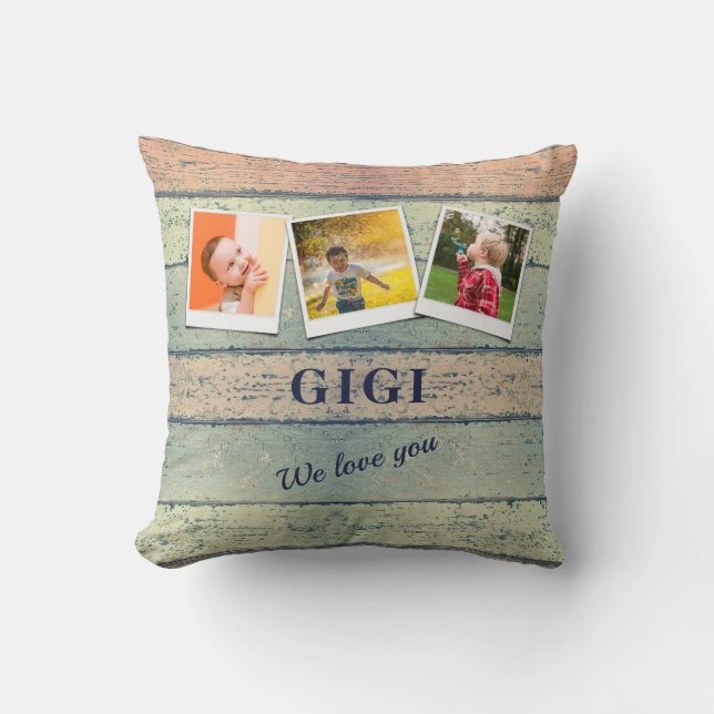Personalised Gigi Grandchildren 3 Photo Collage Cushion (Front)