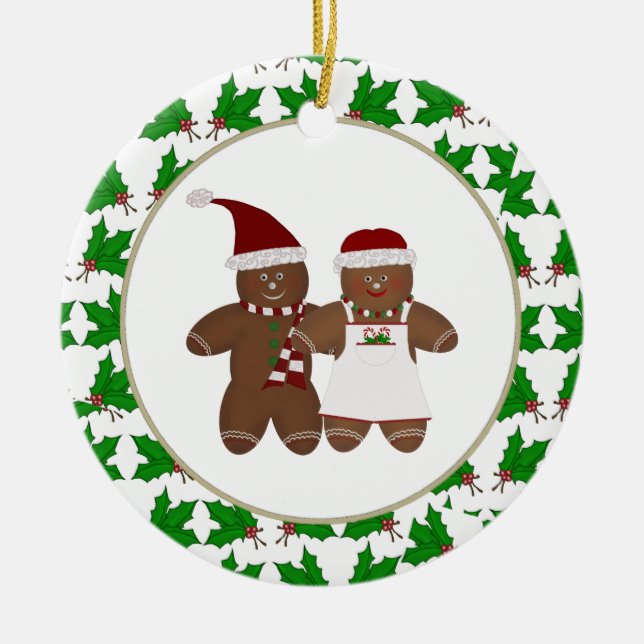 Personalised Gingerbead Couple with Holly Ornament (Front)