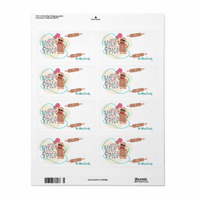 Personalised Gingerbread Christmas Gift Labels (Full Sheet)