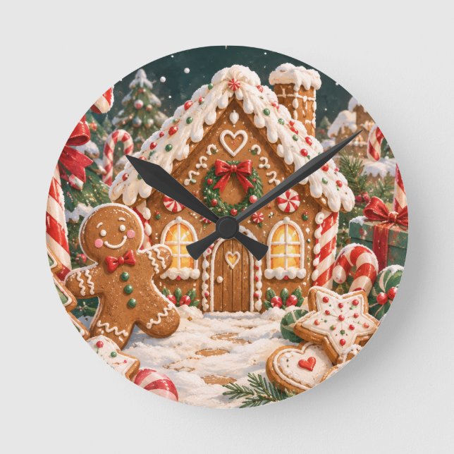 Personalised Gingerbread Christmas with Candy,cake Round Clock (Front)