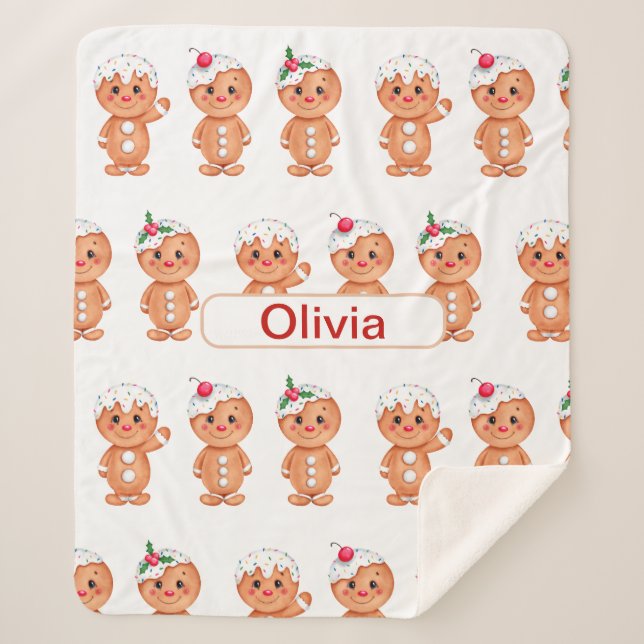 Personalised Gingerbread Cookie Christmas Xmas Sherpa Blanket (Front)