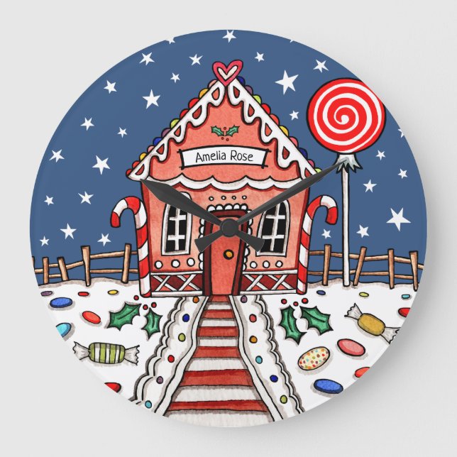 Personalised Gingerbread House Acrylic Clock (Front)
