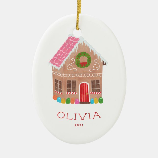 Personalised Gingerbread House Ceramic Tree Decoration (Front)
