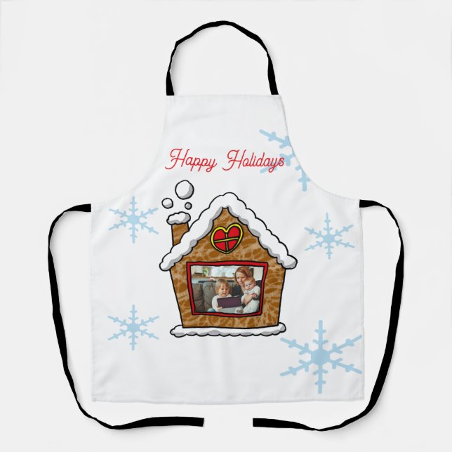 Personalised Gingerbread House Snowflakes Holidays Apron (Front)