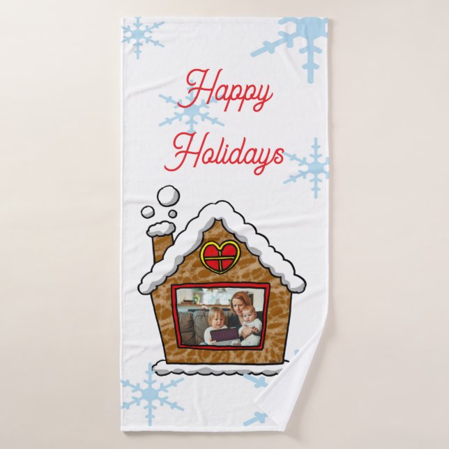 Personalised Gingerbread House Snowflakes Holidays Bath Towel (Bath Towel)