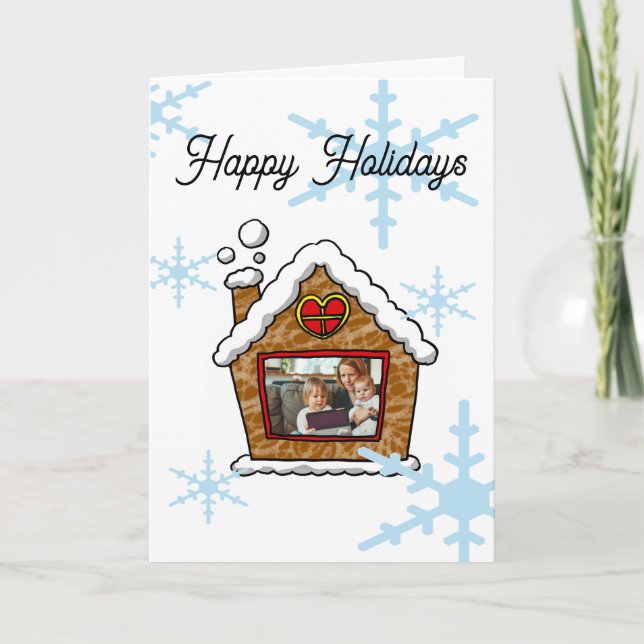 Personalised Gingerbread House Snowflakes Holidays Card (Front)