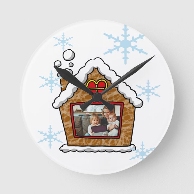 Personalised Gingerbread House Snowflakes Holidays Round Clock (Front)