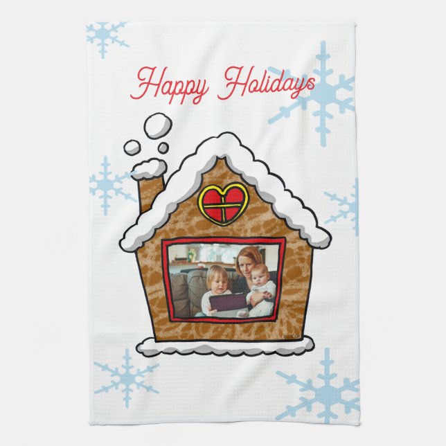 Personalised Gingerbread House Snowflakes Holidays Tea Towel (Vertical)