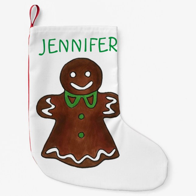 Personalised Gingerbread Lady Christmas Cookie Small Christmas Stocking (Front)