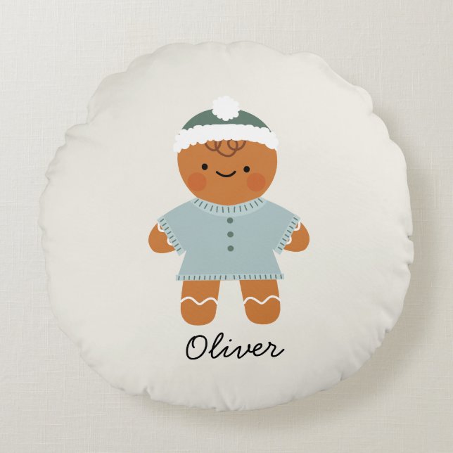 Personalised Gingerbread Man Christmas Pillow (Front)