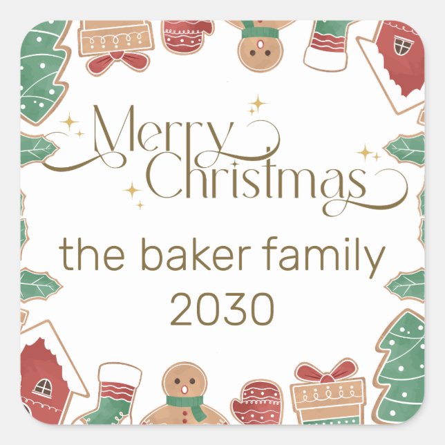 Personalised Gingerbread Man Christmas tree Square Sticker (Front)