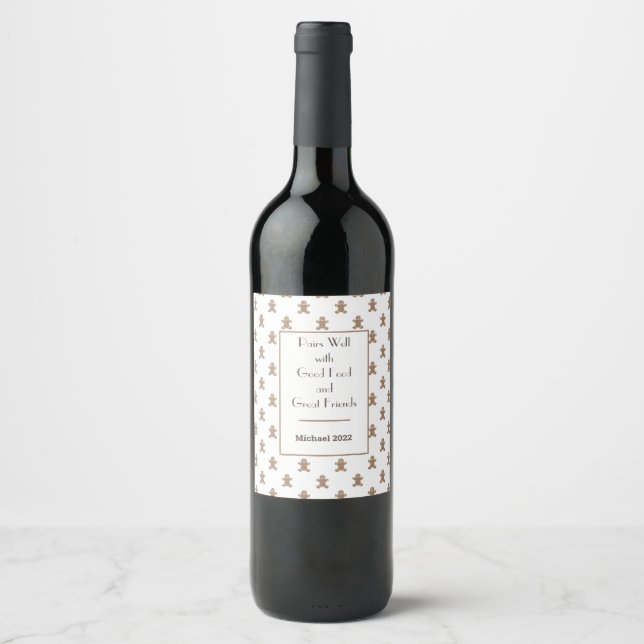 Personalised Gingerbread Man Pattern Set of (6) Wine Label (Front)