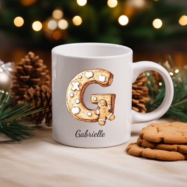 Personalised Gingerbread Monogram Christmas Coffee Mug (Personalized Gingerbread Monogram Initial G Coffee Mug)
