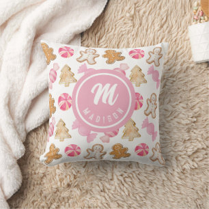 Personalised Gingerbread & Sugarplum Pink Pattern Cushion