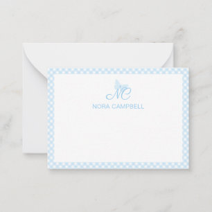 Personalised Gingham Cute Baby Blue Monogram Card