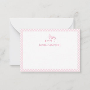 Personalised Gingham Girly Baby Pink Monogram Card