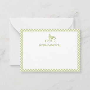 Personalised Gingham Light Green Elegant Monogram Card