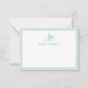 Personalised Gingham Mint Green Butterfly Monogram Card