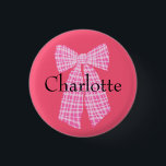 Personalised Gingham Pink Romantic Coquette Bow 3 Cm Round Badge<br><div class="desc">Pretty girly,  feminine bow. Gingham hair bow design for a modern romantic in romance core regency era style.</div>