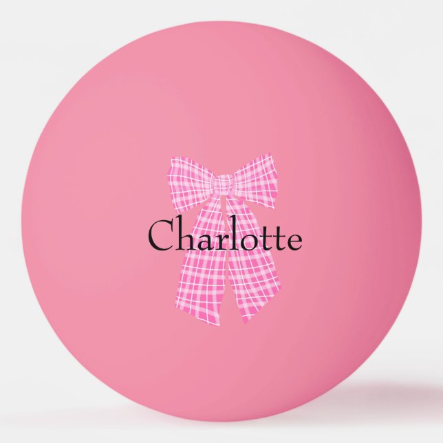 Personalised Gingham Pink Romantic Coquette Bow Ping Pong Ball (Front)