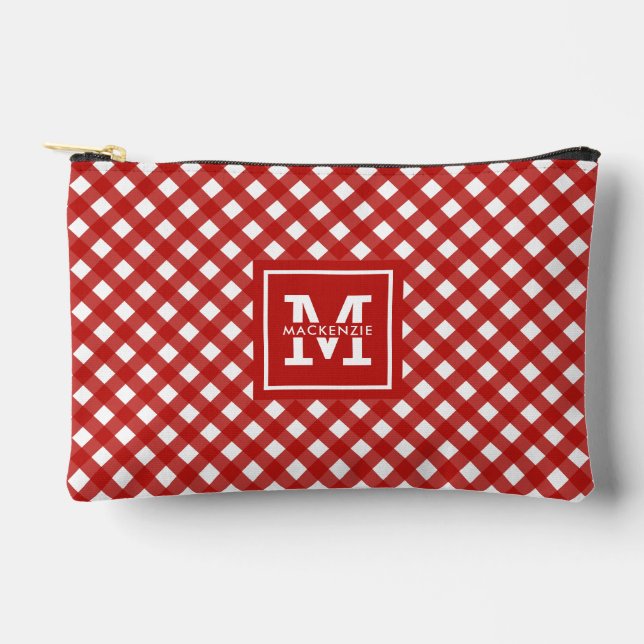 Personalised Gingham Plaid Pattern Accessory Pouch (Front)
