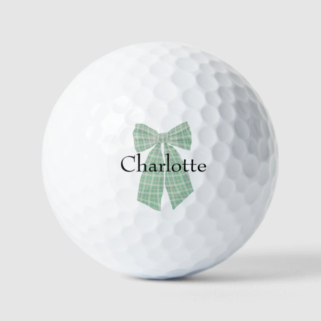 Personalised Gingham Romantic Coquette Bow Golf Balls (Front)