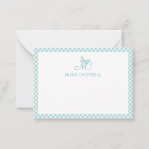 Personalised Gingham Turquoise Elegant Monogram Card