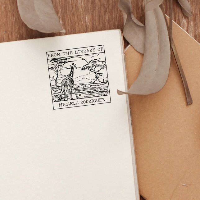 Personalised Giraffe Bookplate Rubber Stamp (Creator Uploaded)