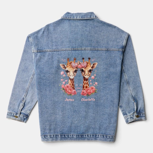 Personalised Giraffe Couple for Valentine's Day Denim Jacket (Back)