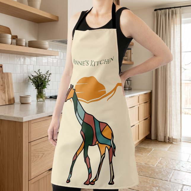 Personalised Giraffe Kitchen Name Apron (Personalized Kitchen Name Giraffe Boho Mom Gift Apron)