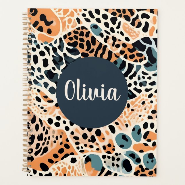 Personalised Giraffe Leopard Animal Print Planner (Front)