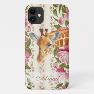 Personalised Giraffe with Pretty Pink Flowers Case-Mate iPhone Case