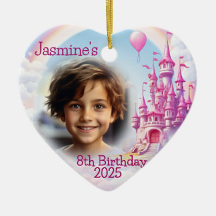Personalised Girl 8th Birthday Photo Heart Gift Ceramic Tree Decoration