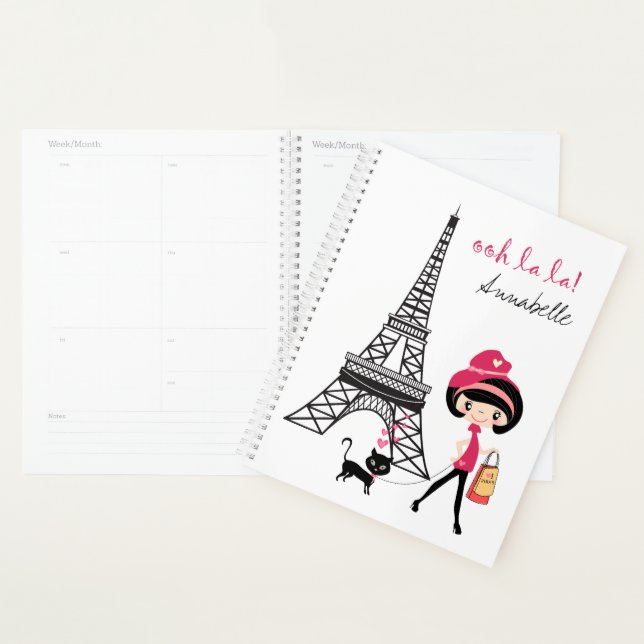 Personalised Girl and Cat Paris Eiffel Tower Planner (Display)