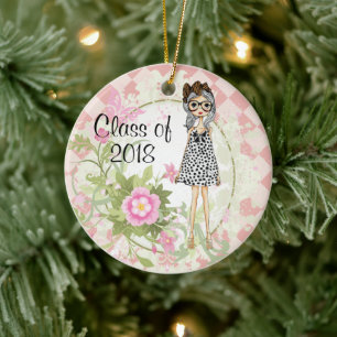 Personalised Girl and Flowers Graduation Christmas Ceramic Tree Decoration