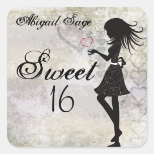 Personalised Girl and Hearts Sweet 16 Stickers