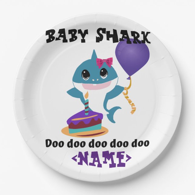 Personalised Girl Baby Shark Birthday Paper Plate (Front)