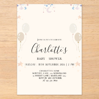 Personalised Girl Baby Shower Acrylic Invitation