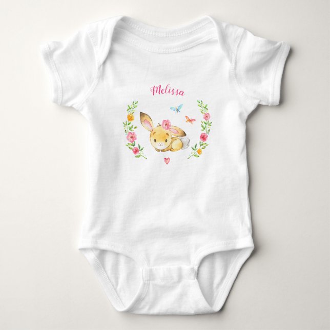 Personalised Girl Bunny Woodland Baby Shower Gift Bodysuit (Front)