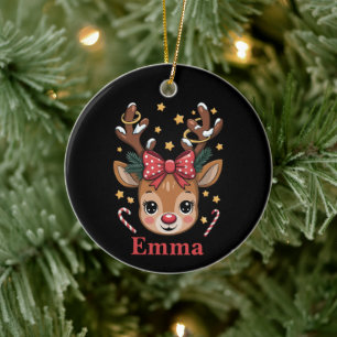 Personalised Girl Christmas Reindeer Family Xmas Ceramic Tree Decoration