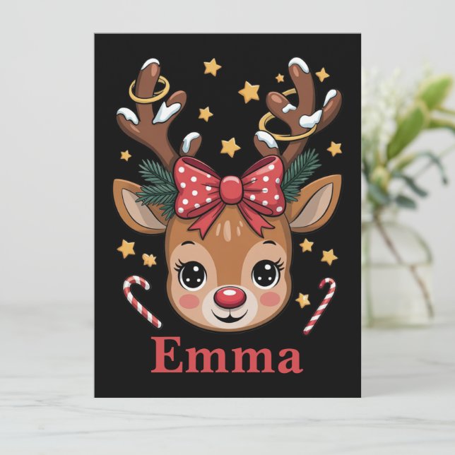 Personalised Girl Christmas Reindeer Family Xmas Holiday Card (Standing Front)