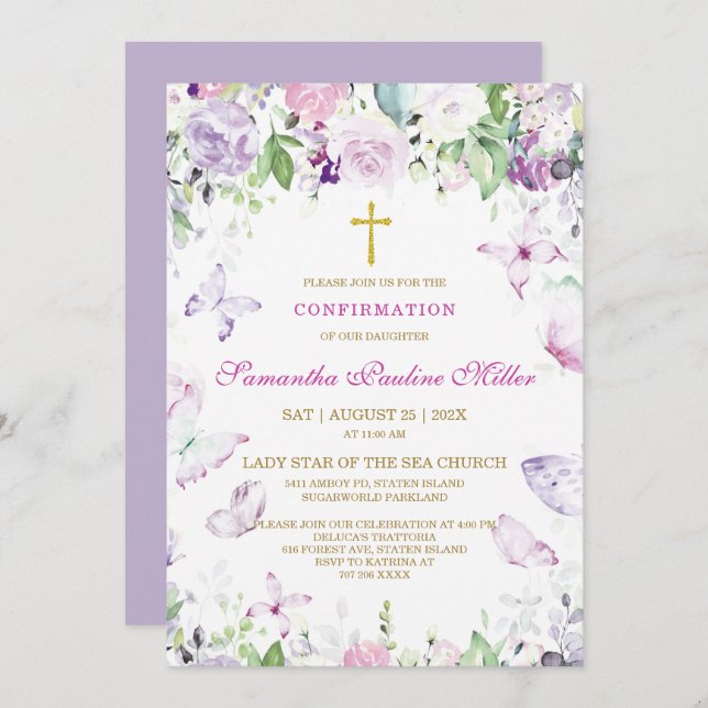 Personalised Girl Confirmation Invitation (Front/Back)