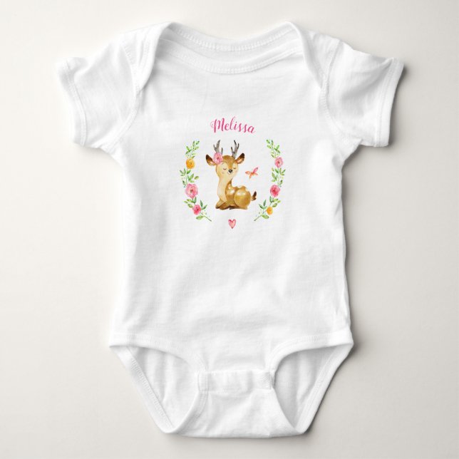 Personalised Girl Deer Woodland Baby Shower Gift Bodysuit (Front)