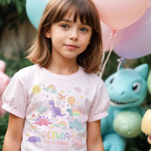 Personalised Girl Dinosaur T-Shirt Rainbow Dino